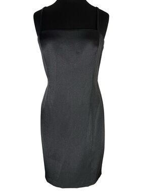 Laundry By Shelli Segal Black Satin Mini Slip Dress w Open Back Lattice Cut Out
